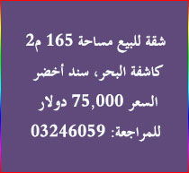 شقة للبيع مساحة 165 م2 كاشفة البحر مع سند أخضر