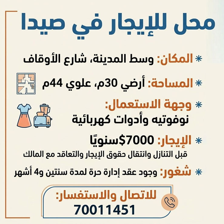 محل للإيجار في صيدا محل للإيجار في صيدا
